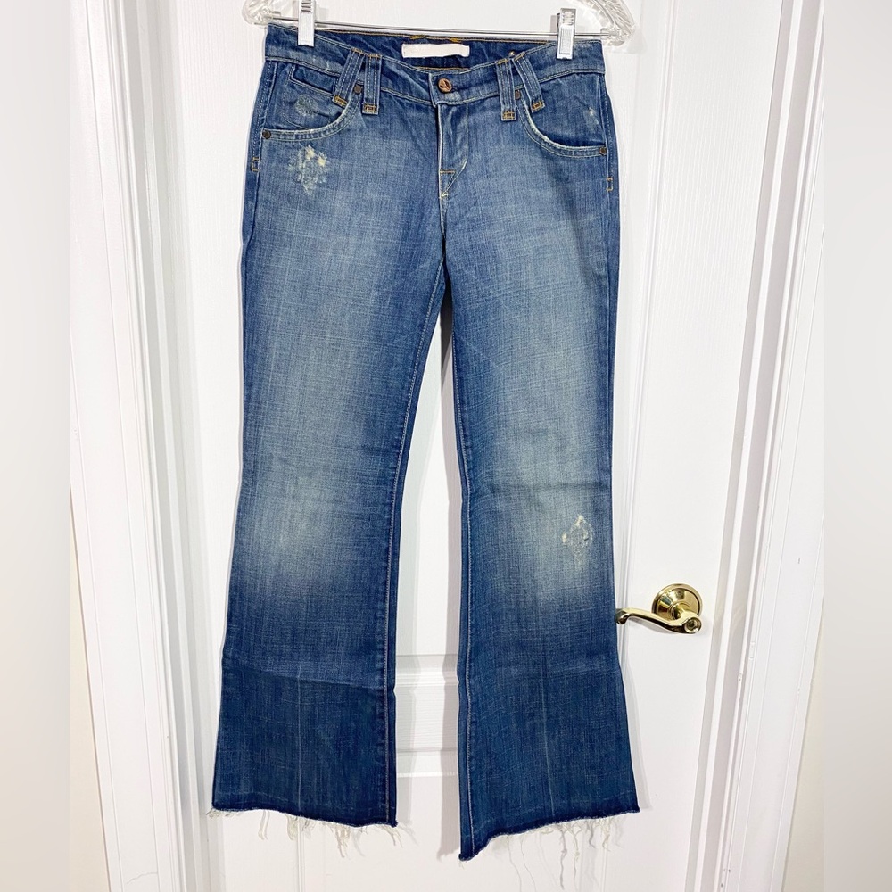 Anthro Freedom Of Choice Distressed Low Waist Wide Leg Jeans USA MADE Size 26